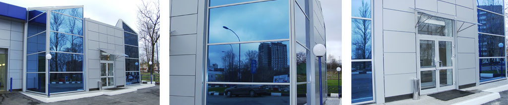Остекление фасадов магазинов большими стеклопакетами Смоленск